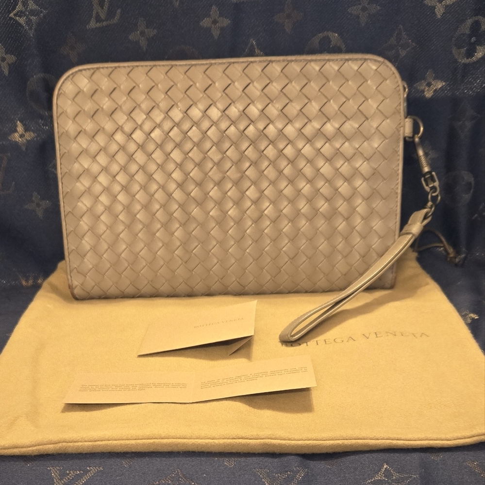Bottega Veneta Gray Woven Clutch Bag